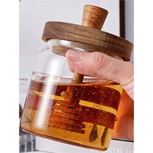 Honey Jar with Wood Lid and Dipper